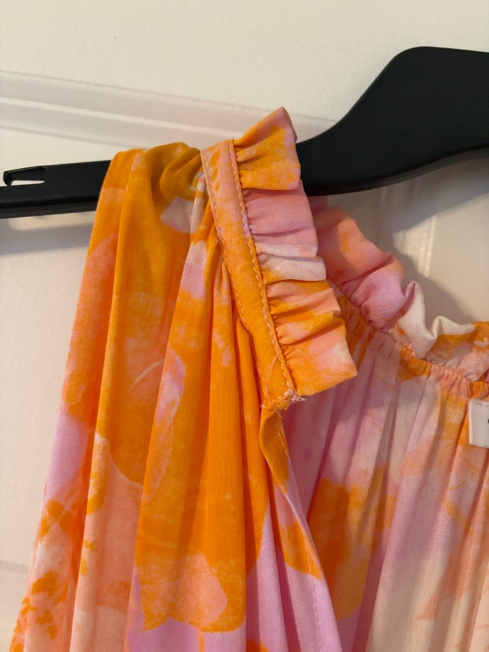 Anthropologie Pink & Orange Ruffled V-Neck Tiered Dress - Picture 6 of 9